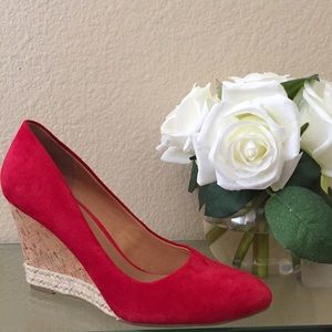 Franco Sarto Red Suede Cork Wedges